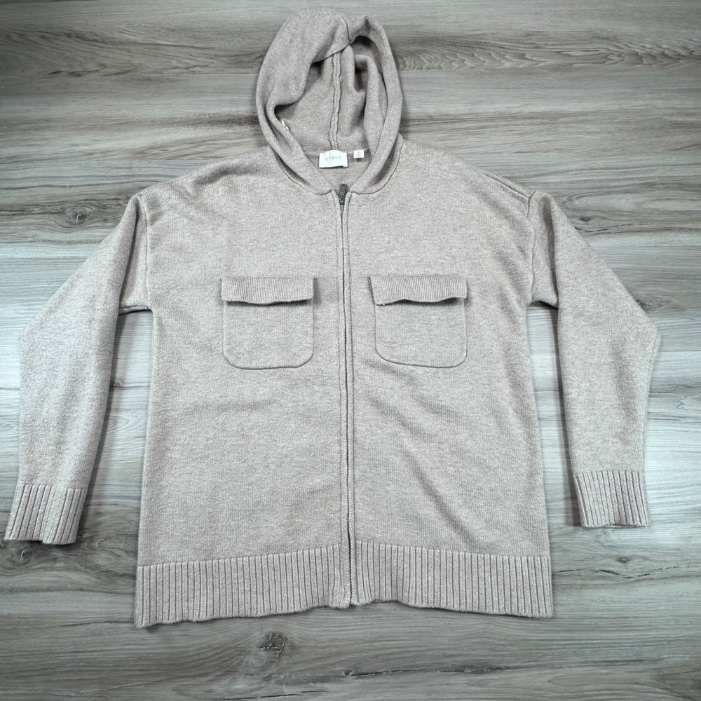 Cyrus Knit Zip Up Hoodie Taupe‎ Pockets Long Sleeve Women's Size M